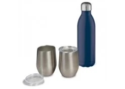 Swing-Set – Isoliersflasche Swing Mit 2 Isolierbechern -Leben Bedarfs Verkauf Werbeartikel Swing Set – Isoliersflasche Swing mit 2 Isolierbechern Silber Dunkelblau 550.202819